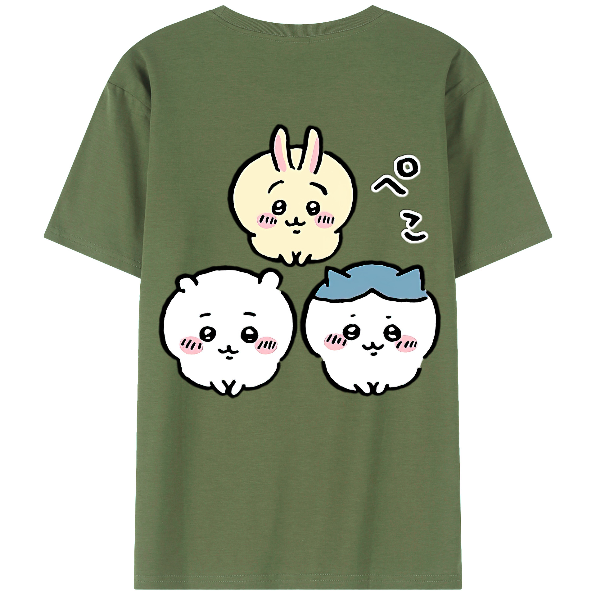 （画像用） ちいかわ うさぎ Chii-kawa usagi 綿100％ メンズ半袖Tシャツ（バックプリント） 通気性